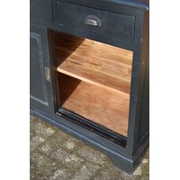 thumb-Vintage dressoir van massief teakhout zwart geschilderd met schuifdeuren-8