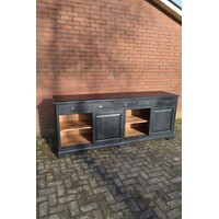 thumb-Vintage dressoir van massief teakhout zwart geschilderd met schuifdeuren-9