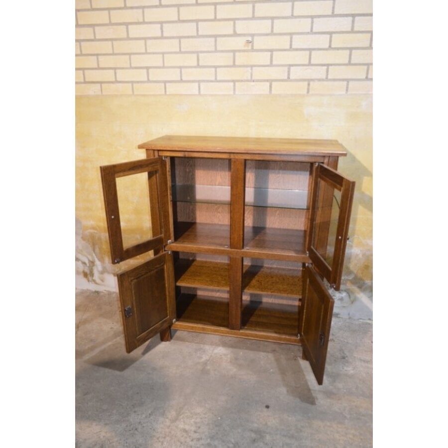 Donker eiken highboard met vitrine en onderkast – Jaren 30 art deco-5