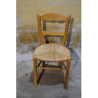 thumb-Hollands eikenhouten stoeltje uit de jaren 50 met biezen zitting-1
