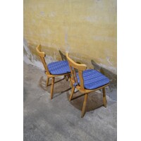 thumb-Set van 2 vintage beukenhouten caféstoelen met blauw kussen-5