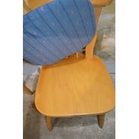 thumb-Set van 2 vintage beukenhouten caféstoelen met blauw kussen-6