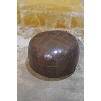 thumb-Grote zware leren poef uit de jaren 70-2