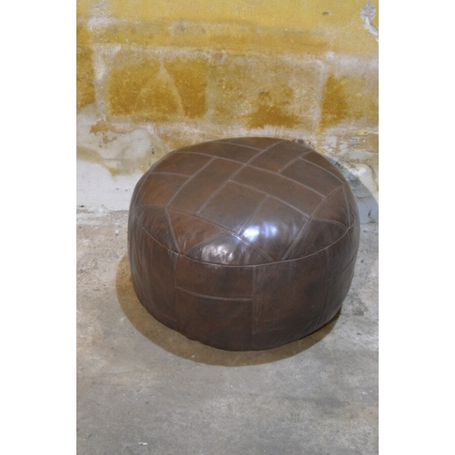 Grote zware leren poef uit de jaren 70-2