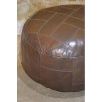 thumb-Grote zware leren poef uit de jaren 70-3