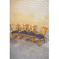 thumb-Set van 4 vintage jaren 70 eiken keukenstoelen met donkerblauwe zitting-3