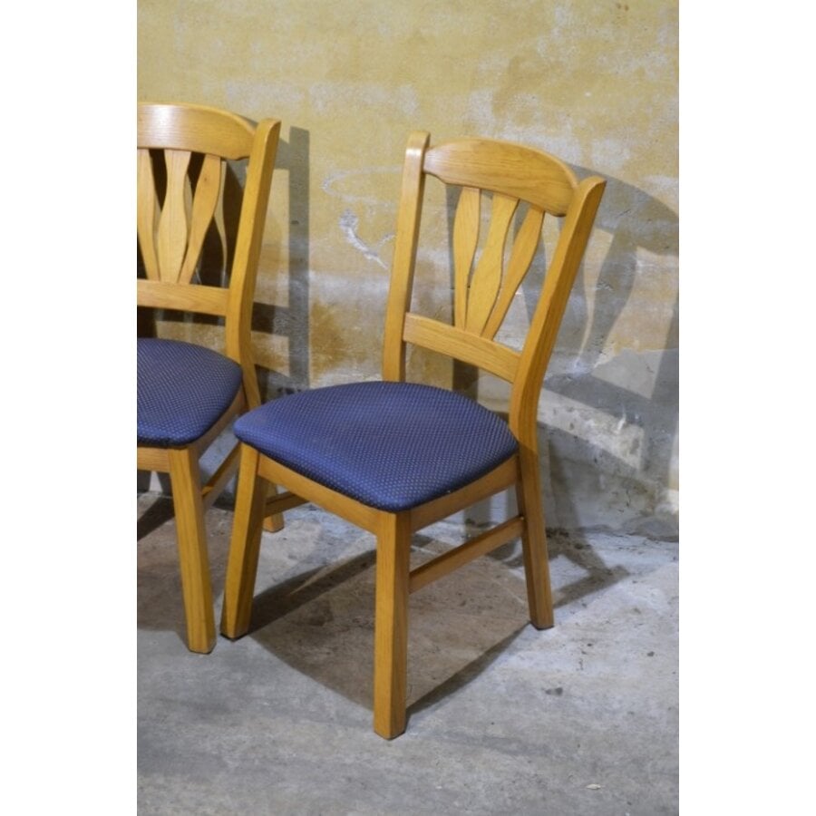 Set van 4 vintage jaren 70 eiken keukenstoelen met donkerblauwe zitting-4