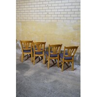 thumb-Set van 4 vintage jaren 70 eiken keukenstoelen met donkerblauwe zitting-5