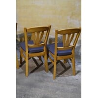 thumb-Set van 4 vintage jaren 70 eiken keukenstoelen met donkerblauwe zitting-6