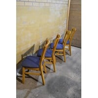 thumb-Set van 4 vintage jaren 70 eiken keukenstoelen met donkerblauwe zitting-7