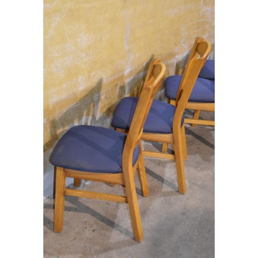 Set van 4 vintage jaren 70 eiken keukenstoelen met donkerblauwe zitting-8