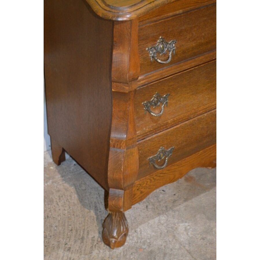 Vintage donker eiken buikkastje met 3 lades-2