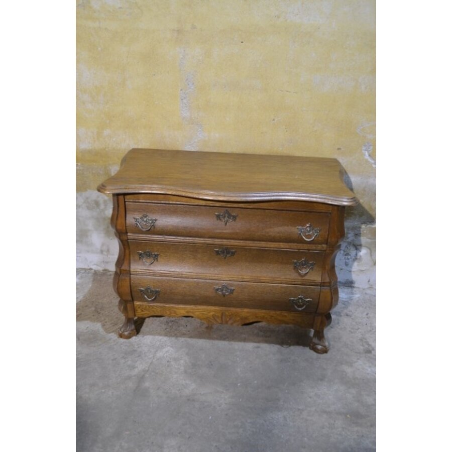 Vintage donker eiken buikkastje met 3 lades-3