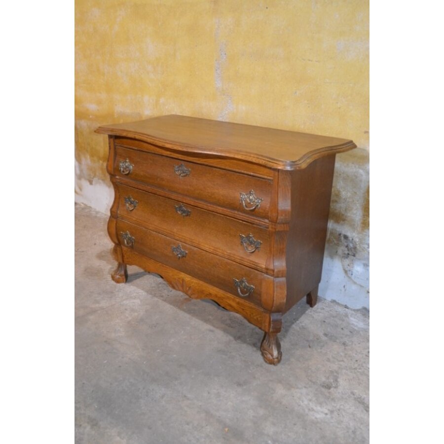 Vintage donker eiken buikkastje met 3 lades-4