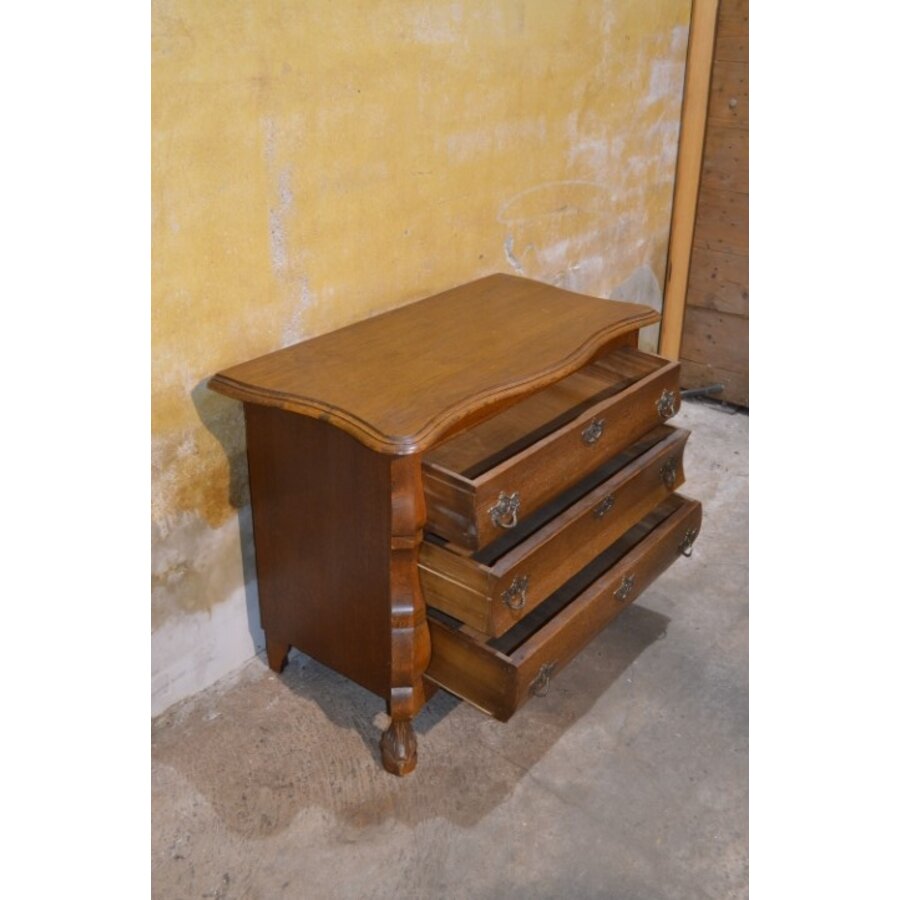 Vintage donker eiken buikkastje met 3 lades-5