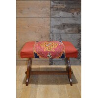 thumb-Vintage eiken krukje met Kelim zitting – jaren 50-1