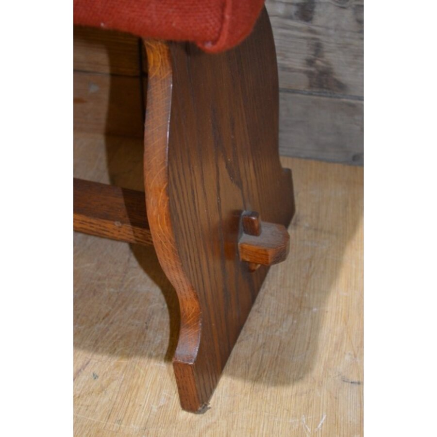 Vintage eiken krukje met Kelim zitting – jaren 50-5