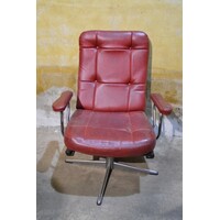 thumb-Vintage Deense draaifauteuil met buisframe en bordeaurood leer, circa 1960-2