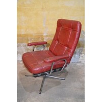 thumb-Vintage Deense draaifauteuil met buisframe en bordeaurood leer, circa 1960-4