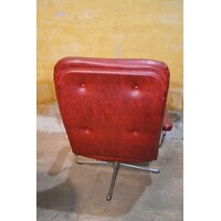 thumb-Vintage Deense draaifauteuil met buisframe en bordeaurood leer, circa 1960-5