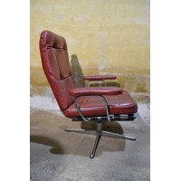 thumb-Vintage Deense draaifauteuil met buisframe en bordeaurood leer, circa 1960-6