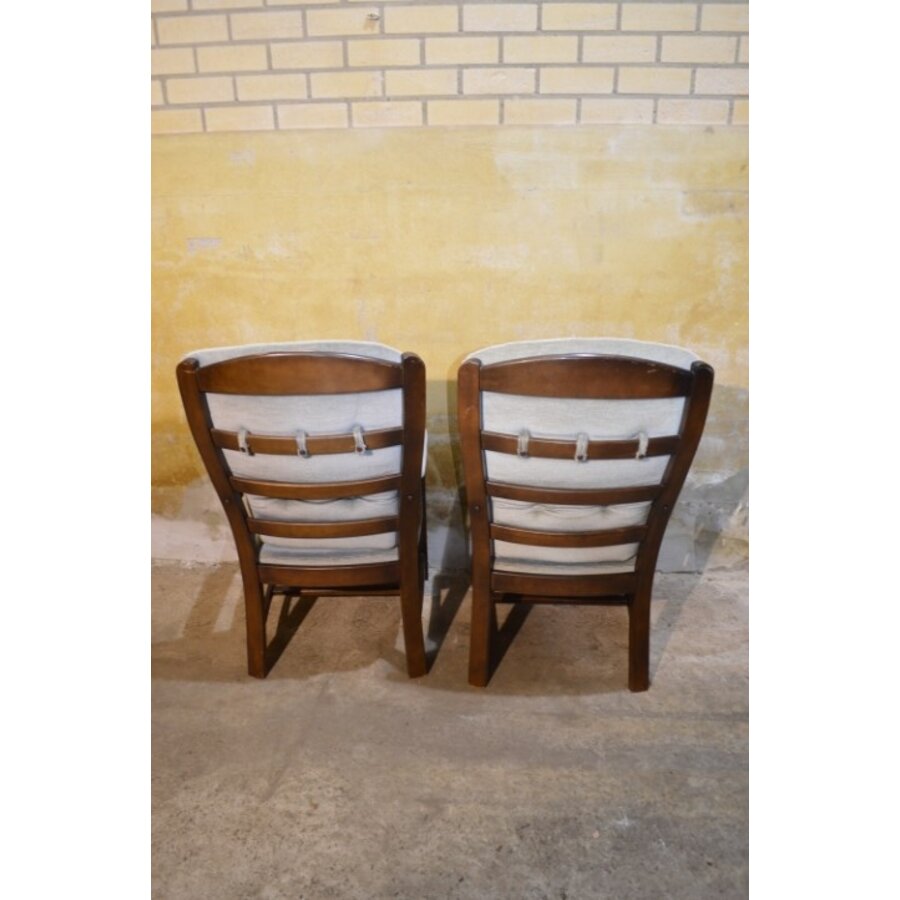 Eiken armstoelen met blauwe stofVintage eiken armstoelen – Blauwe kussens-7