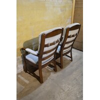 thumb-Eiken armstoelen met blauwe stofVintage eiken armstoelen – Blauwe kussens-8