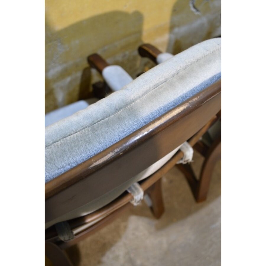 Eiken armstoelen met blauwe stofVintage eiken armstoelen – Blauwe kussens-9