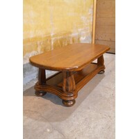 thumb-Massief eiken salontafel met ovaal blad en gebogen poten-1
