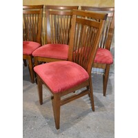 thumb-Set van 6 eiken vintage spijlenstoelen met rode stoffen zitting uit 1960-4