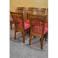 thumb-Set van 6 eiken vintage spijlenstoelen met rode stoffen zitting uit 1960-5