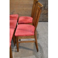 thumb-Set van 6 eiken vintage spijlenstoelen met rode stoffen zitting uit 1960-6