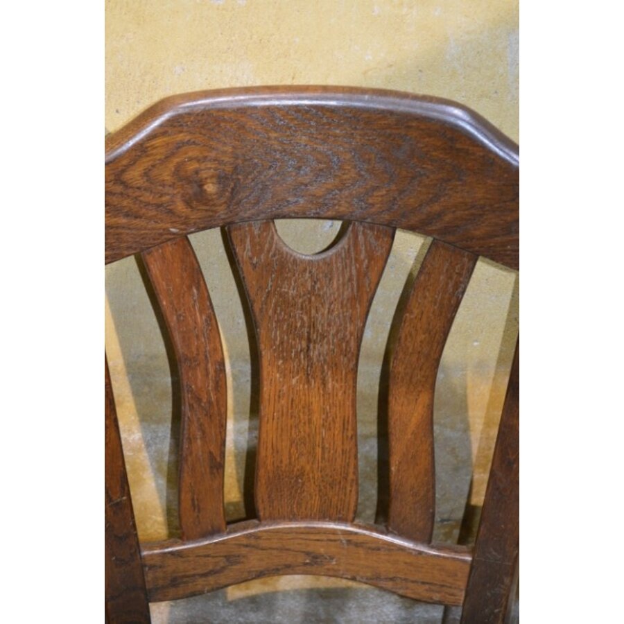 Set van 6 eiken eetkamerstoelen met groene stof jaren 80-6