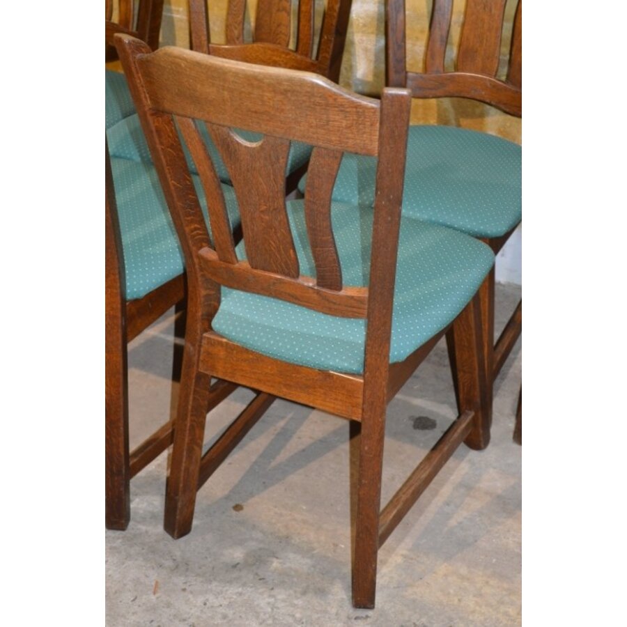 Set van 6 eiken eetkamerstoelen met groene stof jaren 80-8