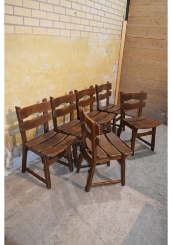 6 Brutalist Eiken Eetkamerstoelen 