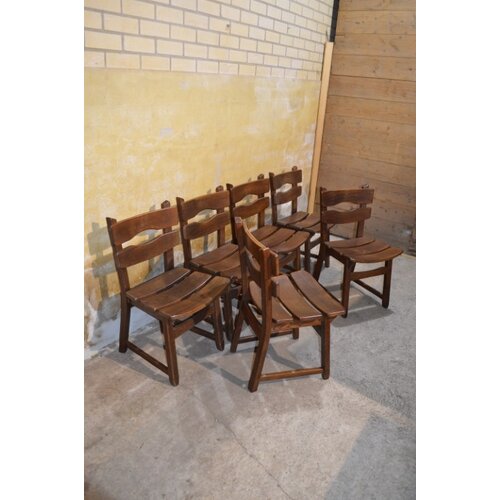 6 Brutalist Eiken Eetkamerstoelen 