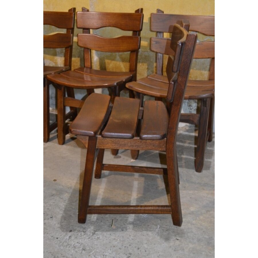 Set van 6 vintage brutalist eiken eetkamerstoelen jaren 70-4