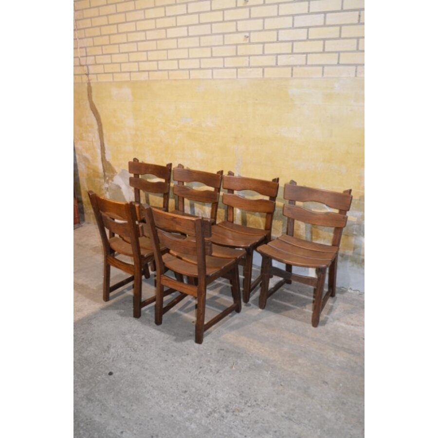 Set van 6 vintage brutalist eiken eetkamerstoelen jaren 70-5