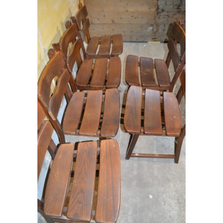 Set van 6 vintage brutalist eiken eetkamerstoelen jaren 70-8