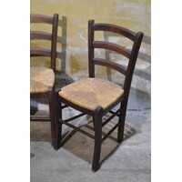 thumb-Set van 4 landelijke donker houten keukenstoelen met biezen zitting-4