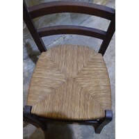 thumb-Set van 4 landelijke donker houten keukenstoelen met biezen zitting-5