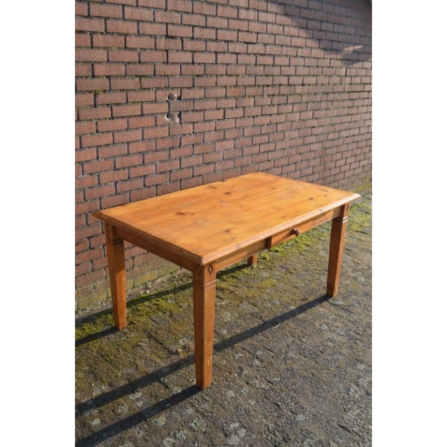 Grenen eettafel met lade en demontabele poten-3