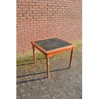 thumb-Antieke uitschuifbare eettafel met leren blad en mahoniehout-1