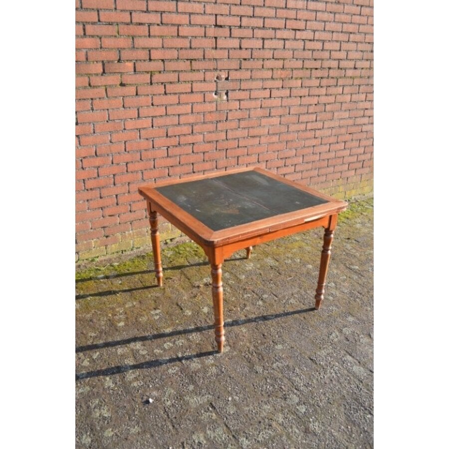 Antieke uitschuifbare eettafel met leren blad en mahoniehout-1