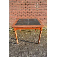 thumb-Antieke uitschuifbare eettafel met leren blad en mahoniehout-2