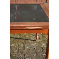 thumb-Antieke uitschuifbare eettafel met leren blad en mahoniehout-3