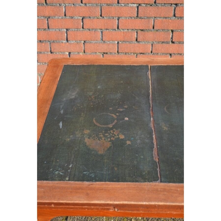 Antieke uitschuifbare eettafel met leren blad en mahoniehout-4