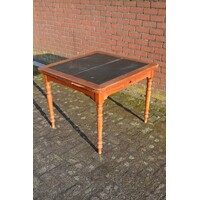 thumb-Antieke uitschuifbare eettafel met leren blad en mahoniehout-6