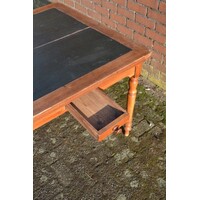 thumb-Antieke uitschuifbare eettafel met leren blad en mahoniehout-7