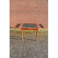 thumb-Antieke uitschuifbare eettafel met leren blad en mahoniehout-8